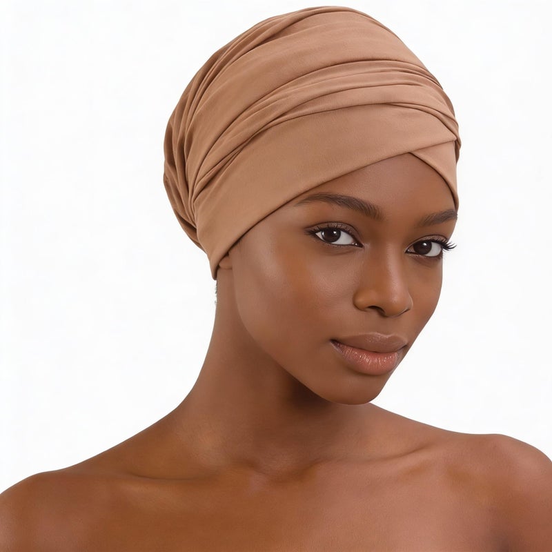 Ever Fairy Turban Head Wrap Scarf,African Women' Soft Long Scarf Shawl Hair Bohemian Headwrap Stretch Headband Tie (Set C-Purple+Khaki+Black) - Image 5